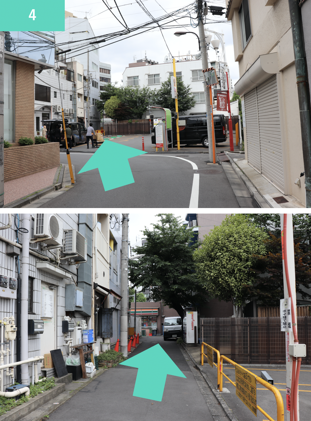 駐車場のある方へ直進し、駐車場横の路地に入ります
